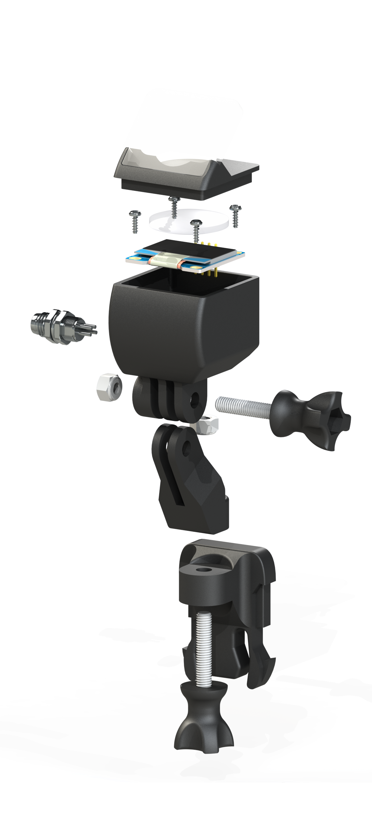 Exploded view of HUD assembly